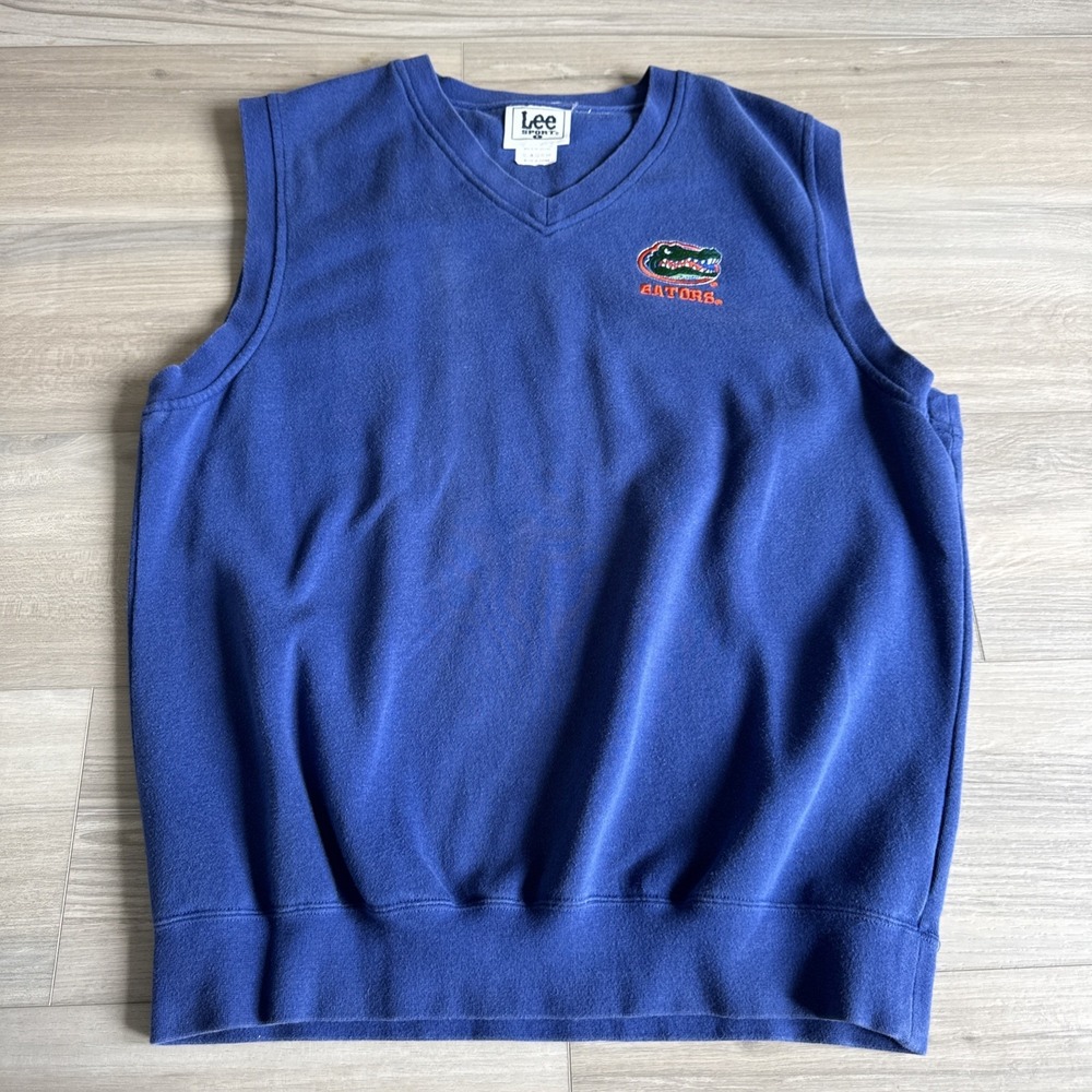 Vintage Lee Sport Florida Gators V Neck Sweater Vest Sz L‎ Blue Sleeveless